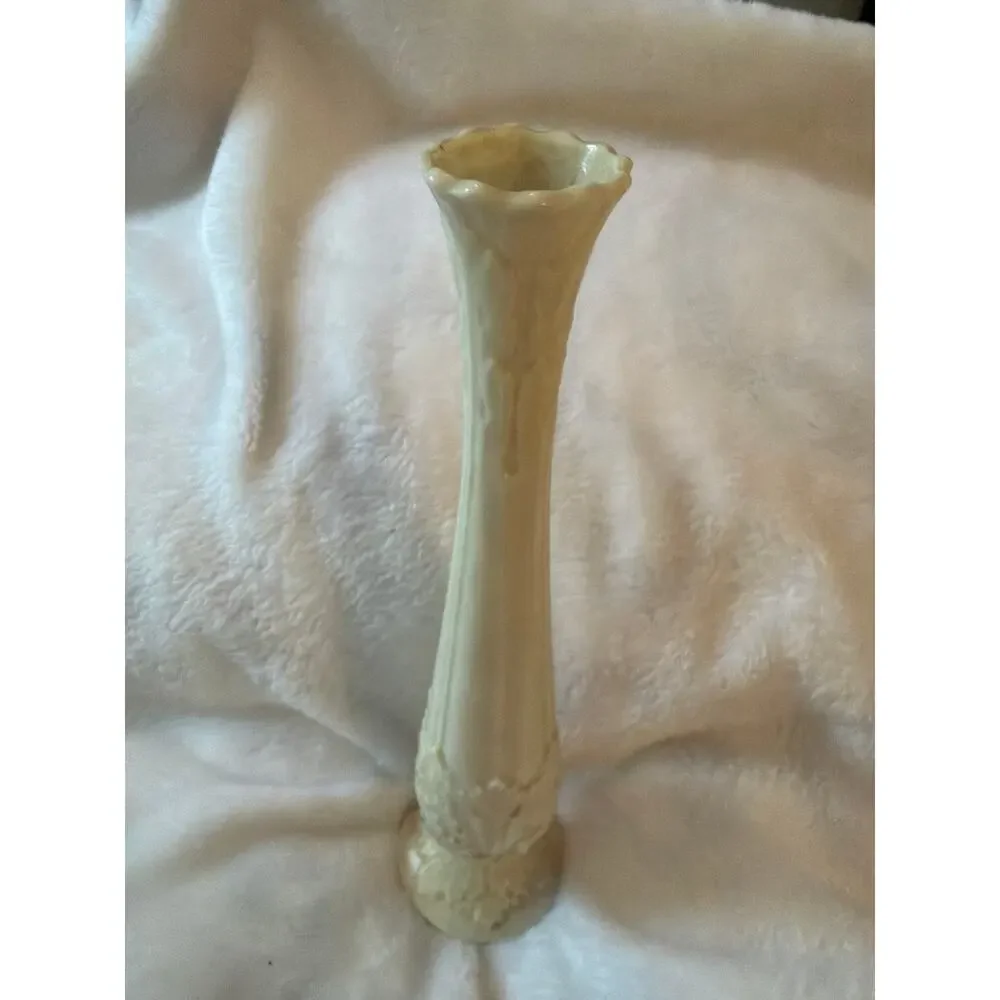 Vintage Lenox Cream Bud Vase USA Porcelain Embossed Floral Trumpet 10.75
